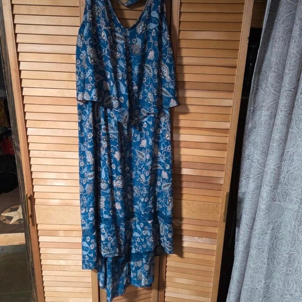 Boutique Blue Paisley High Low Maxi Dress Lace Trim Sleeveless Boho Women 0X